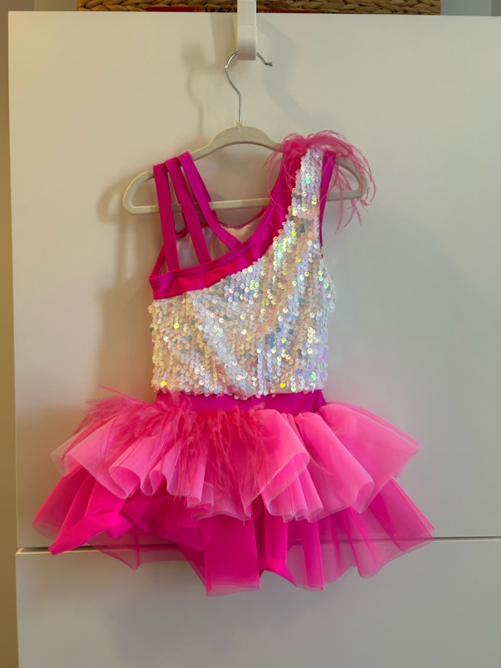 Weissman Hot Pink / White Sequin One-Shoulder Tutu Dance Costume - SC (6/6X) - Picture 11 of 12